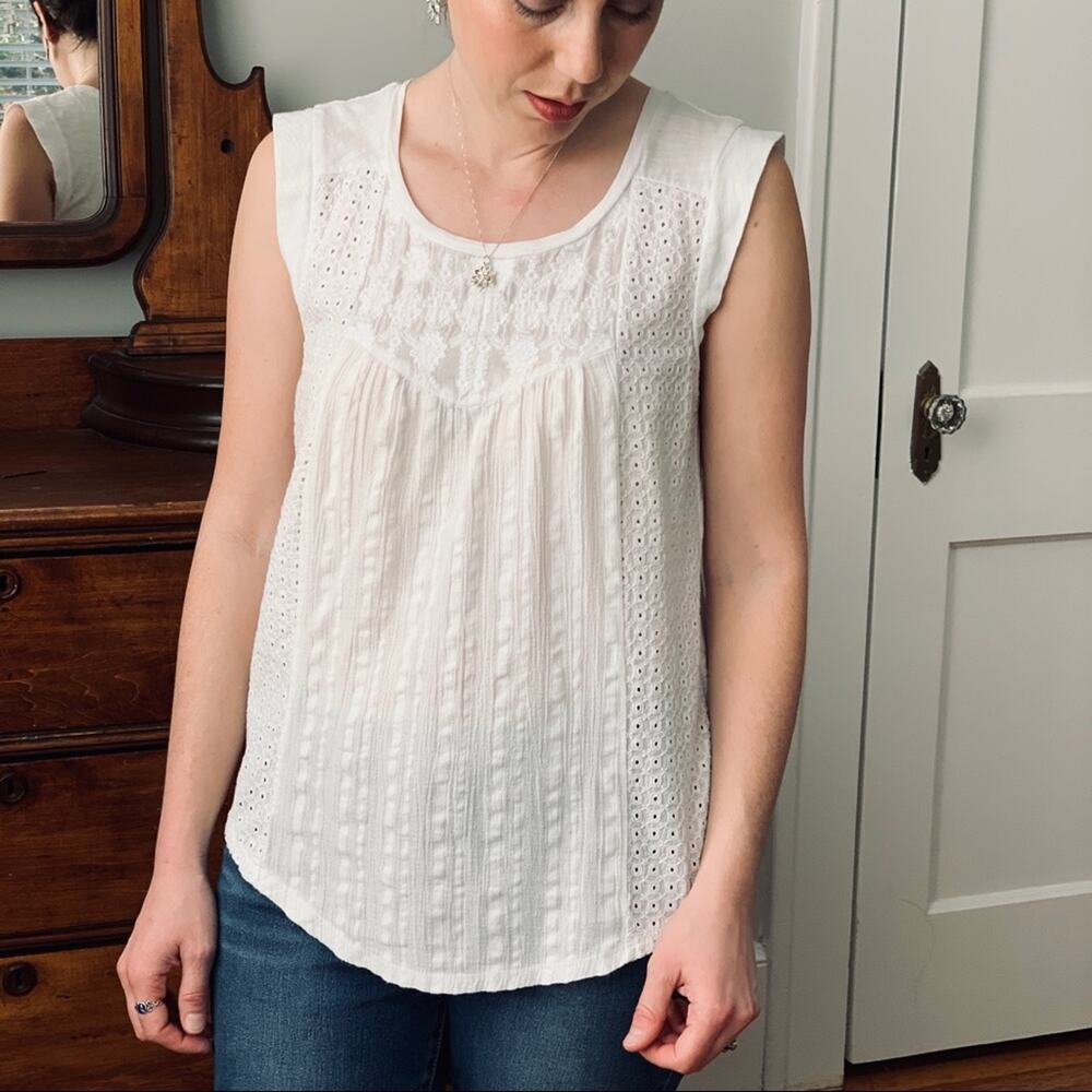 Lucky Brand White Lace Pullover, Size S